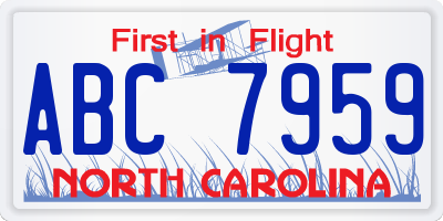 NC license plate ABC7959