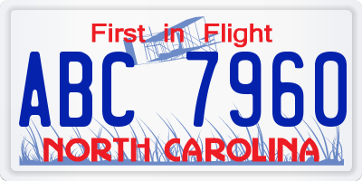 NC license plate ABC7960