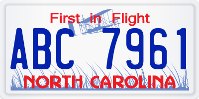 NC license plate ABC7961