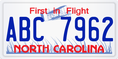 NC license plate ABC7962