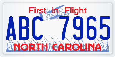 NC license plate ABC7965