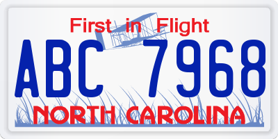 NC license plate ABC7968