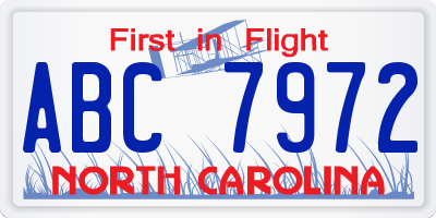 NC license plate ABC7972