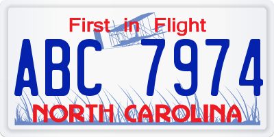 NC license plate ABC7974