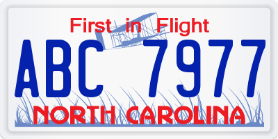 NC license plate ABC7977