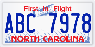 NC license plate ABC7978