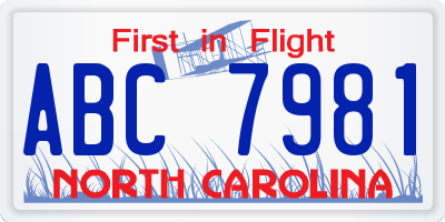 NC license plate ABC7981