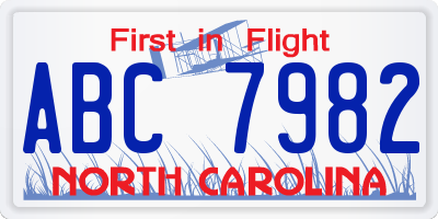 NC license plate ABC7982