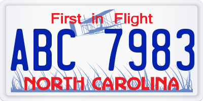 NC license plate ABC7983