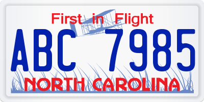 NC license plate ABC7985