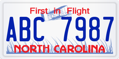 NC license plate ABC7987