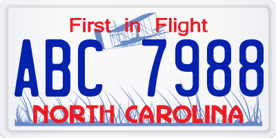 NC license plate ABC7988