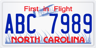 NC license plate ABC7989