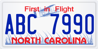 NC license plate ABC7990