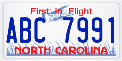 NC license plate ABC7991