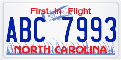 NC license plate ABC7993