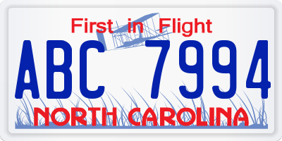 NC license plate ABC7994