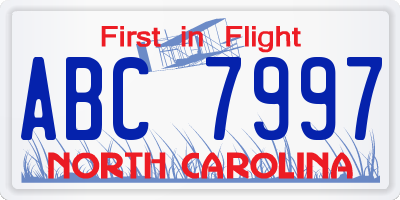 NC license plate ABC7997