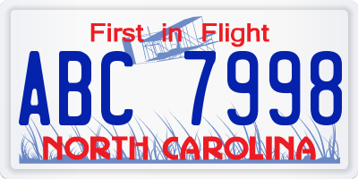 NC license plate ABC7998