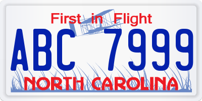 NC license plate ABC7999