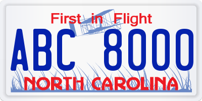 NC license plate ABC8000