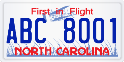 NC license plate ABC8001
