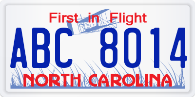 NC license plate ABC8014