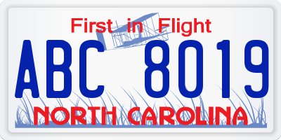 NC license plate ABC8019
