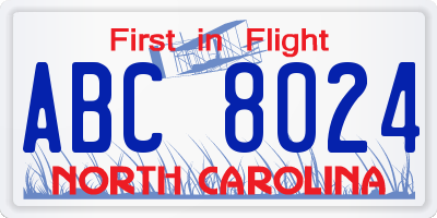 NC license plate ABC8024