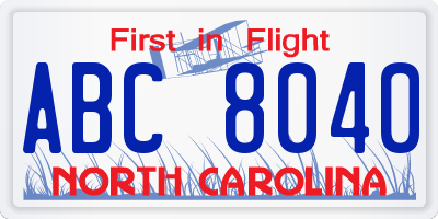 NC license plate ABC8040