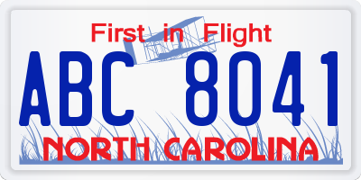 NC license plate ABC8041