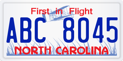 NC license plate ABC8045
