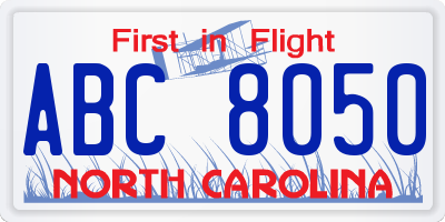 NC license plate ABC8050