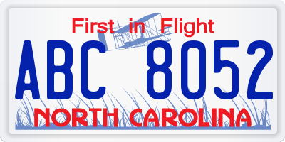 NC license plate ABC8052