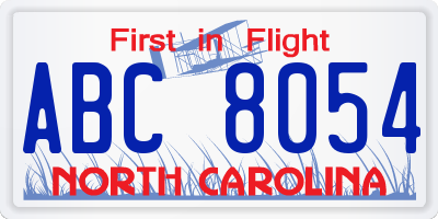 NC license plate ABC8054