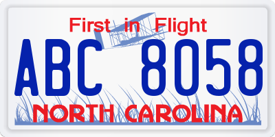 NC license plate ABC8058