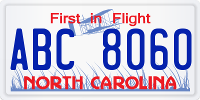 NC license plate ABC8060