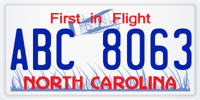 NC license plate ABC8063