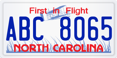 NC license plate ABC8065
