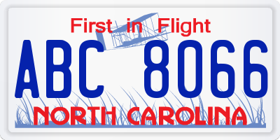 NC license plate ABC8066