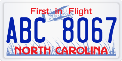 NC license plate ABC8067