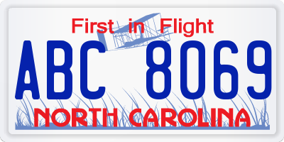 NC license plate ABC8069