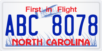 NC license plate ABC8078
