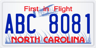 NC license plate ABC8081