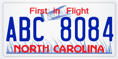 NC license plate ABC8084
