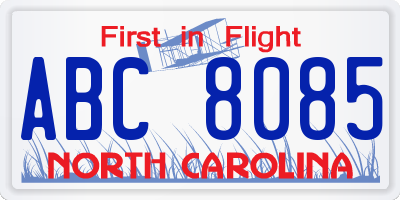 NC license plate ABC8085