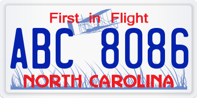 NC license plate ABC8086