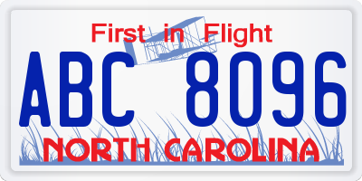 NC license plate ABC8096