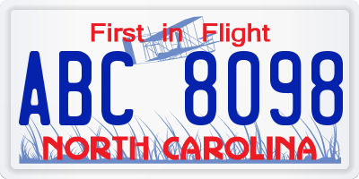 NC license plate ABC8098