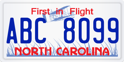 NC license plate ABC8099